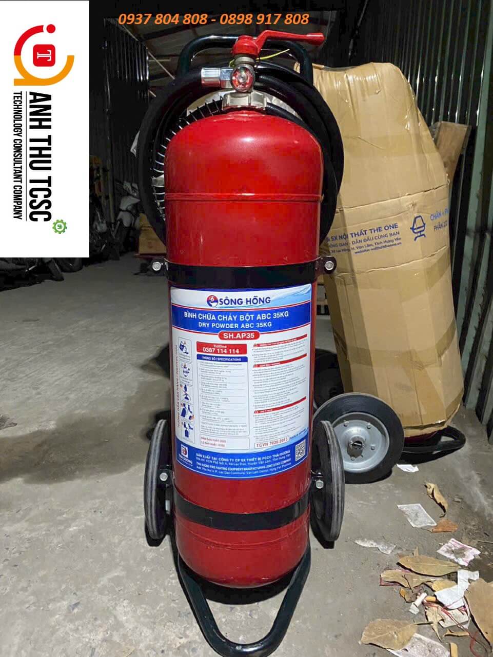 Bình chữa cháy Sông Hồng xe đẩy bột ABC 35kg