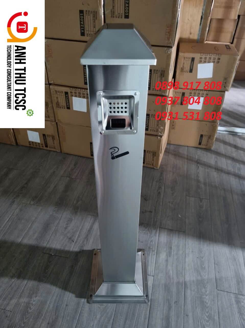 Thùng rác inox gạt tàn công cộng vuông Hồ Chí Minh