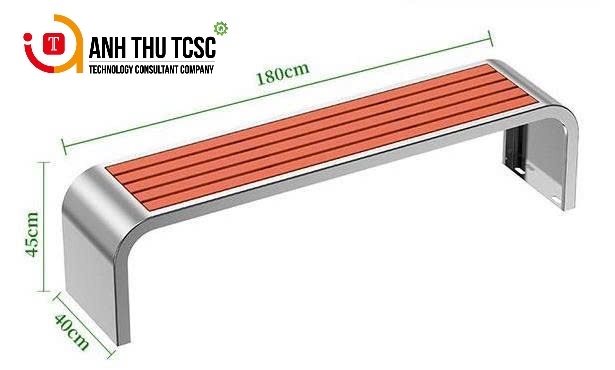 Ghế công viên inox không tựa gỗ nhựa 180 cm
