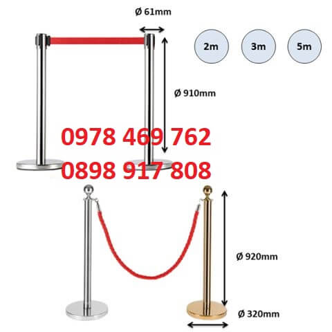 Kích thước cột chắn inox có dây kéo